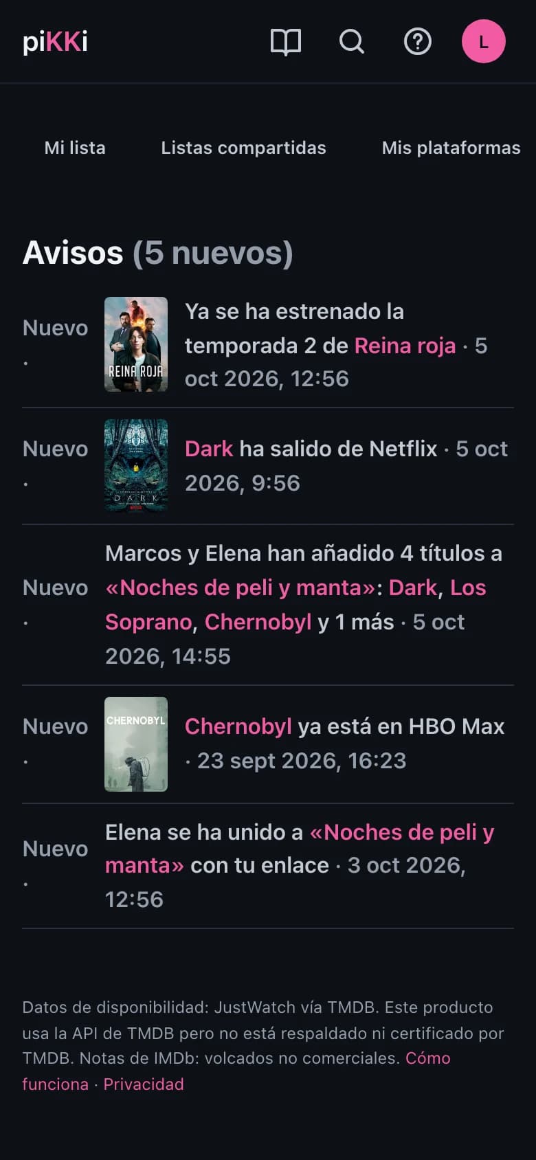 La pantalla de avisos, en el móvil.